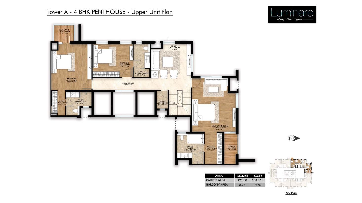 Tower-A 4BHK Penthouse Upper Unit Plan 