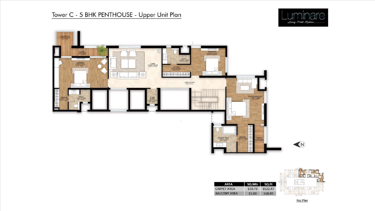 Tower-A 5BHK Penthouse Upper Unit Plan 