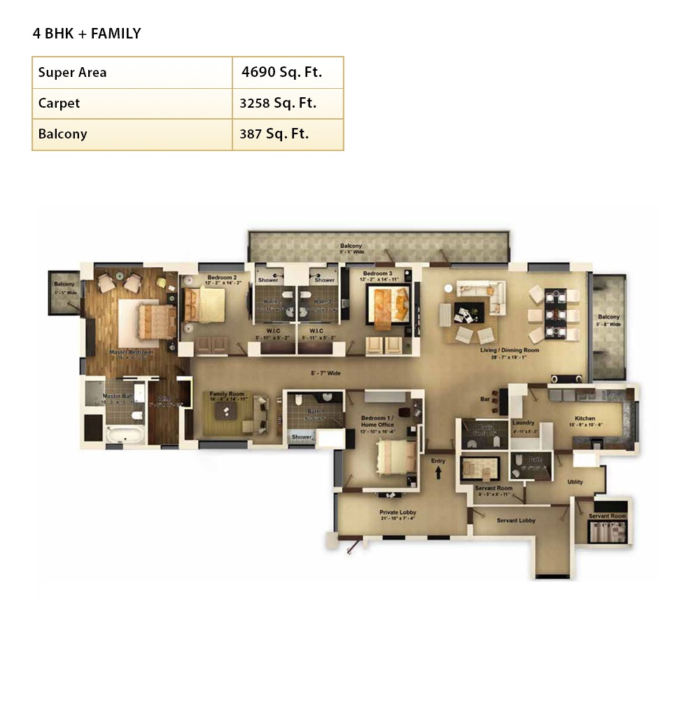 4bhk+Family Lounge Tower- A,B,C 