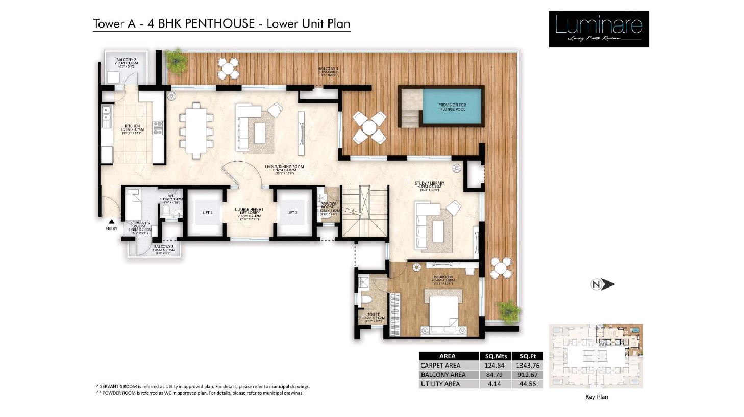 Tower-A 4BHK Penthouse Lower Unit Plan 
